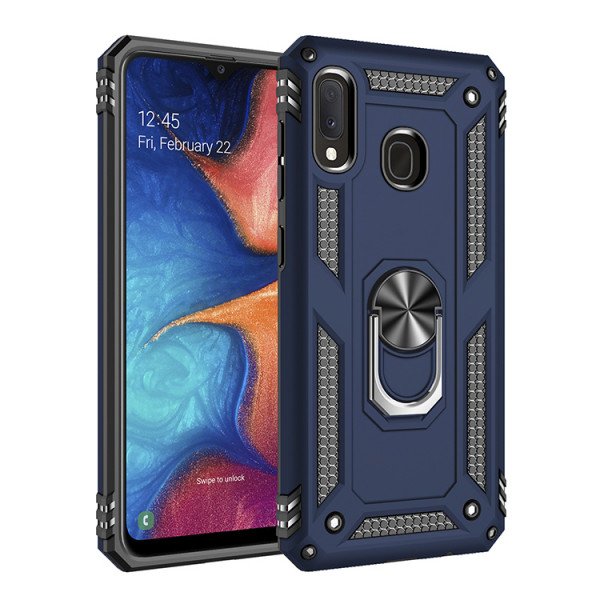 Wholesale Samsung Galaxy A20 / A30 Tech Armor Ring Grip Case with Metal Plate (Navy Blue)